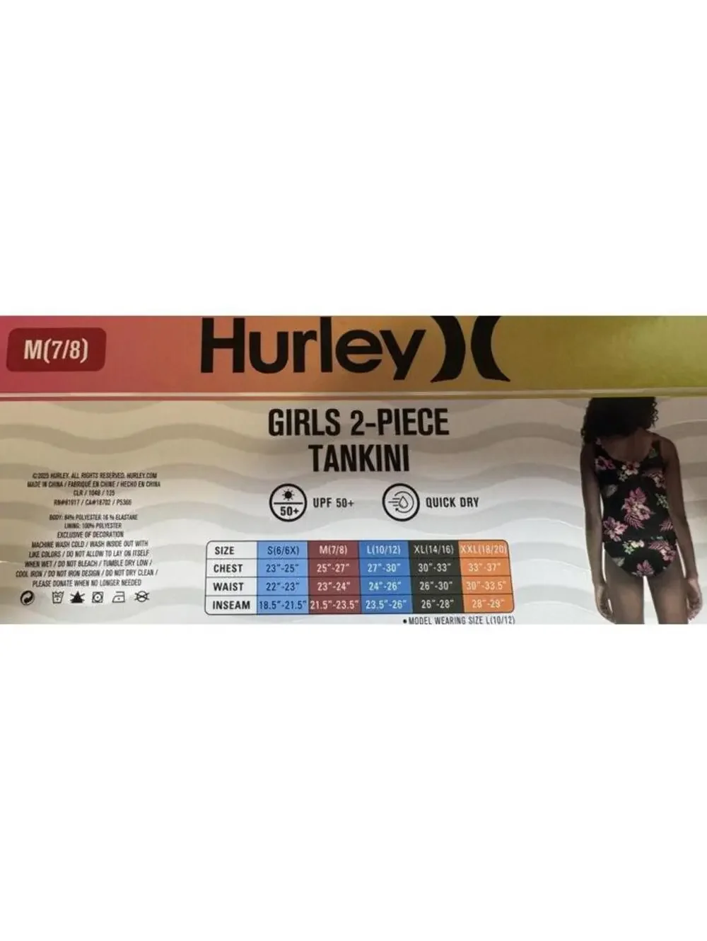 Hurley 2 Piece Tankini Bathing Suit Swimsuit Swimwear Girls Size M (7/8) NEW NWT
